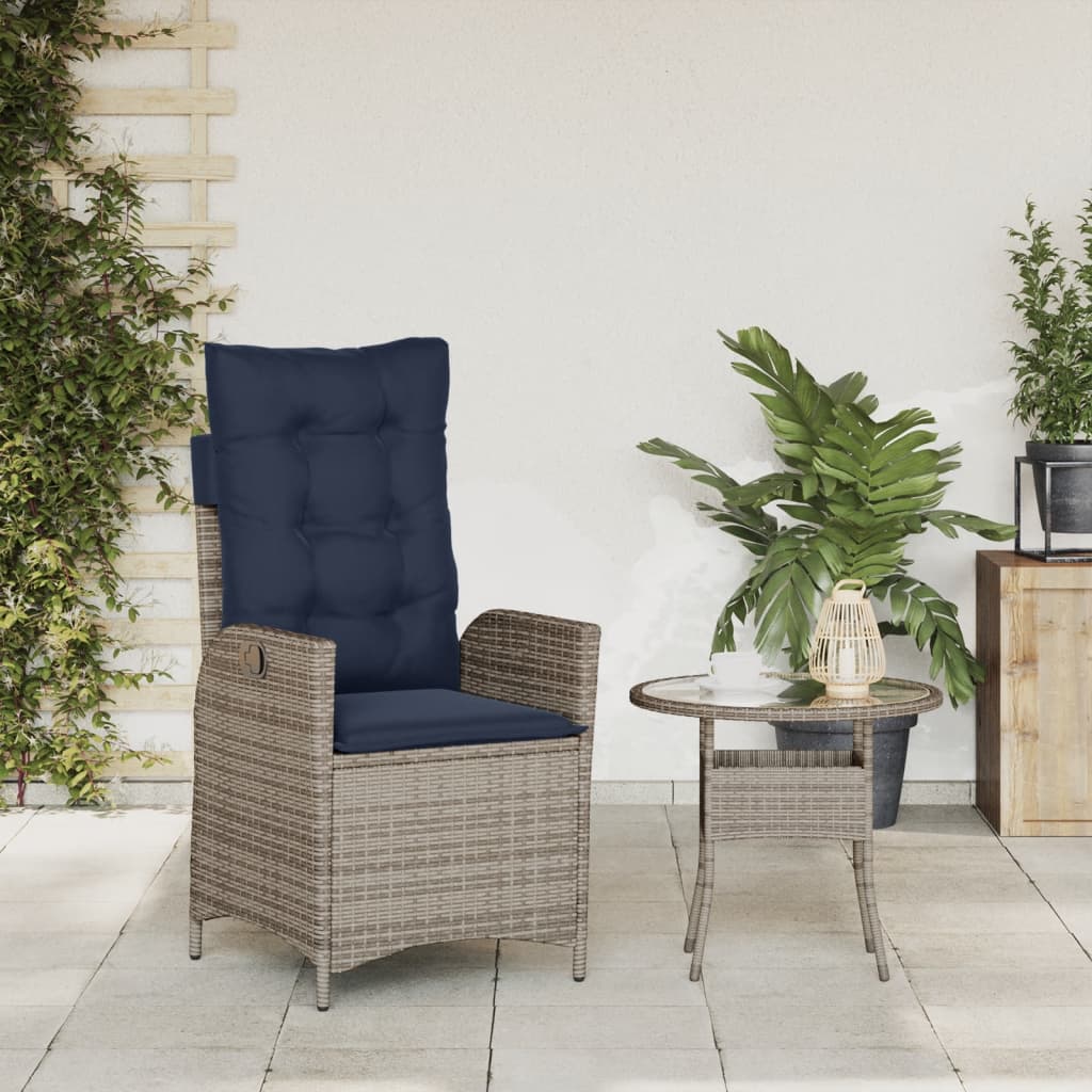 Reclining Garden Chair with Cushions Grey Poly Rattan (US only)