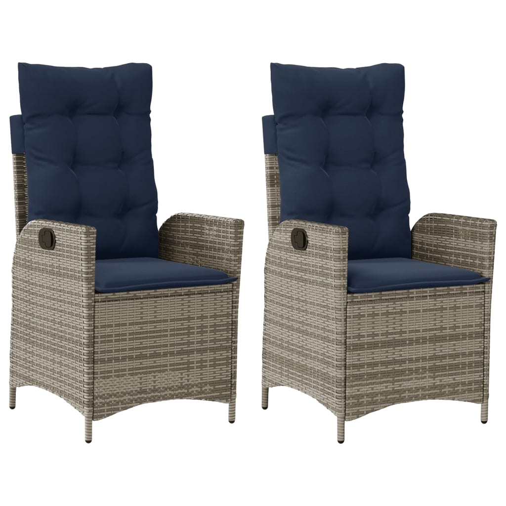 Reclining Garden Chairs 2 pcs with Cushions Grey Poly Rattan (US only)