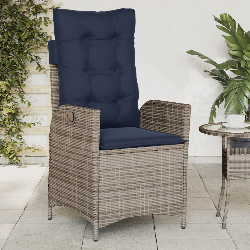 Reclining Garden Chairs 2 pcs with Cushions Grey Poly Rattan (US only)