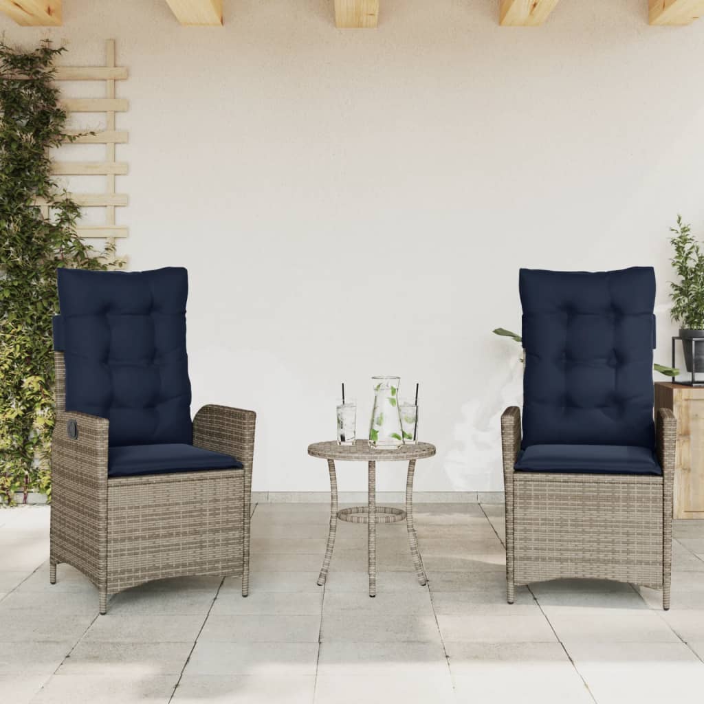 Reclining Garden Chairs 2 pcs with Cushions Grey Poly Rattan (US only)