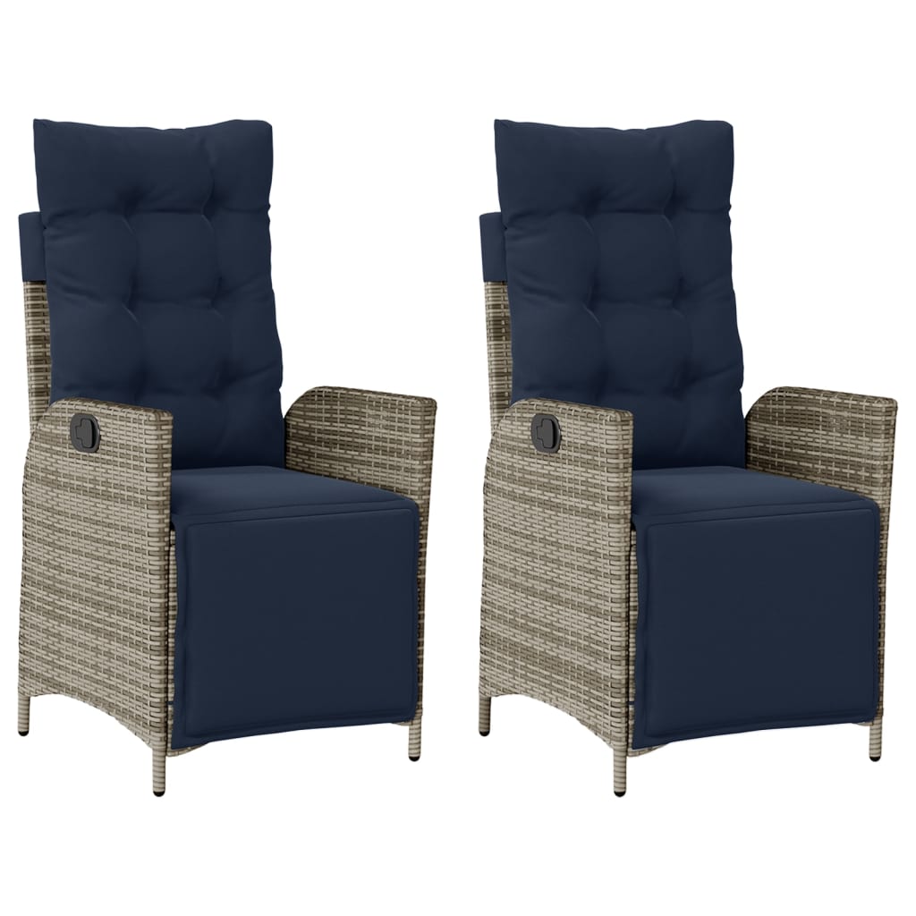 Reclining Garden Chairs 2 pcs with Footrest Grey Poly Rattan (US only)