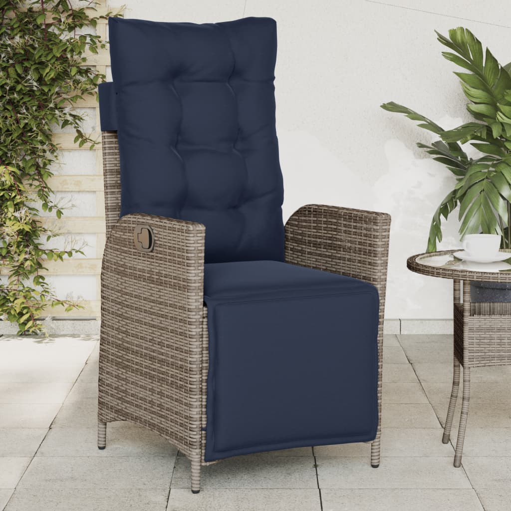 Reclining Garden Chairs 2 pcs with Footrest Grey Poly Rattan (US only)