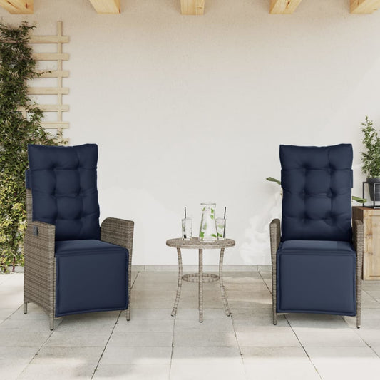 Reclining Garden Chairs 2 pcs with Footrest Grey Poly Rattan