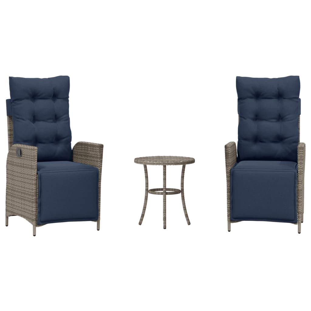 3 Piece Bistro Set with Cushions Grey Poly Rattan (US only)