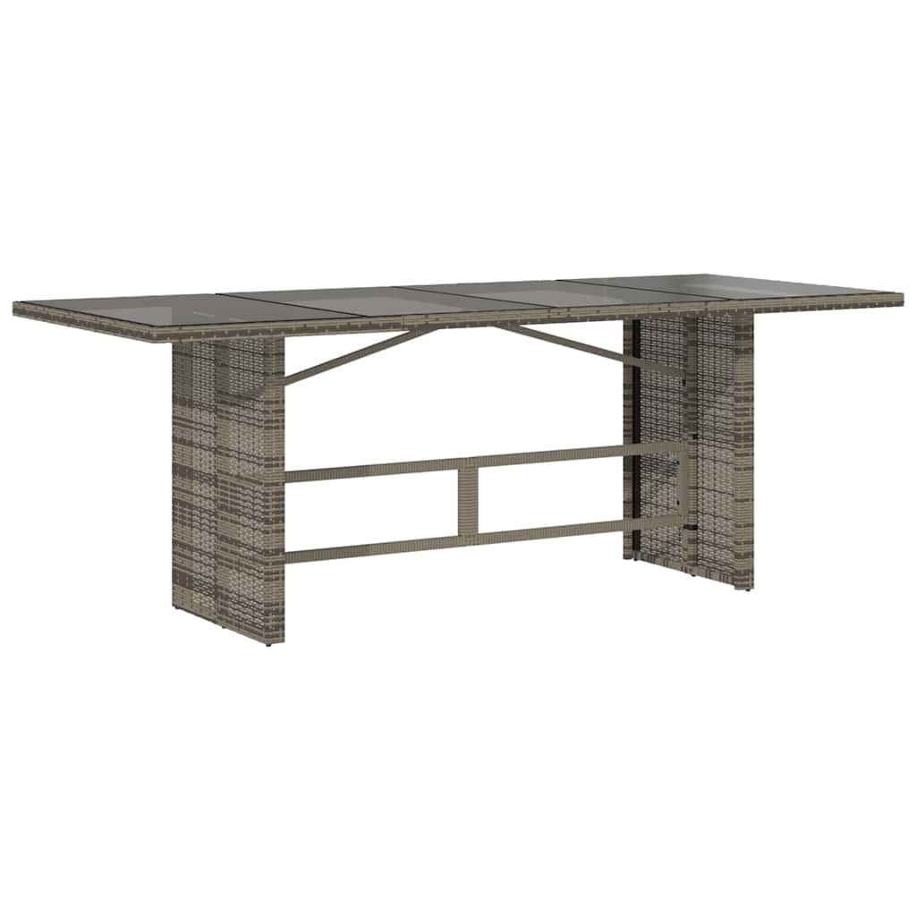 Garden Table with Glass Top Grey 190x80x74 cm Poly Rattan