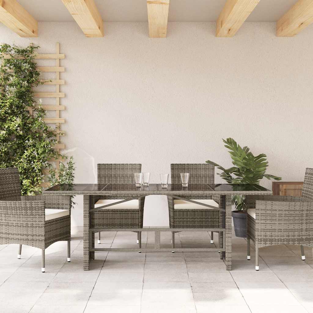 Garden Table with Glass Top Grey 190x80x74 cm Poly Rattan