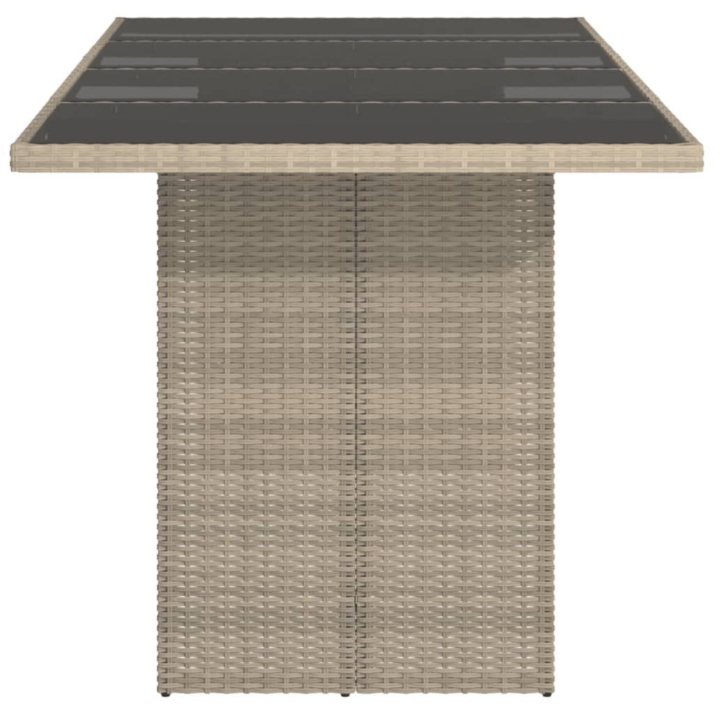 vidaXL Garden Table with Glass Top Light Grey 190x80x74 cm Poly Rattan