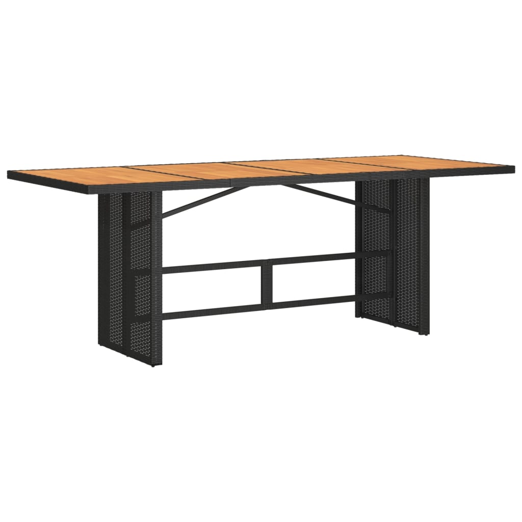 Garden Table with Acacia Wood Top Black 190x80x74cm Poly Rattan