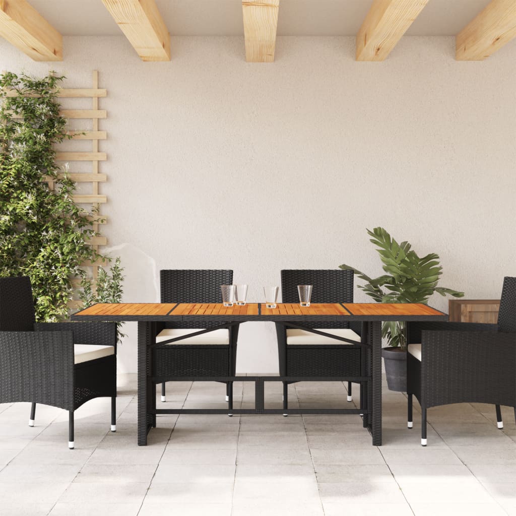 Garden Table with Acacia Wood Top Black 190x80x74cm Poly Rattan