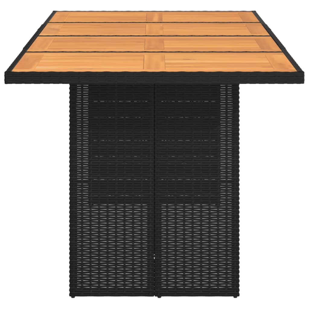 Garden Table with Acacia Wood Top Black 190x80x74cm Poly Rattan