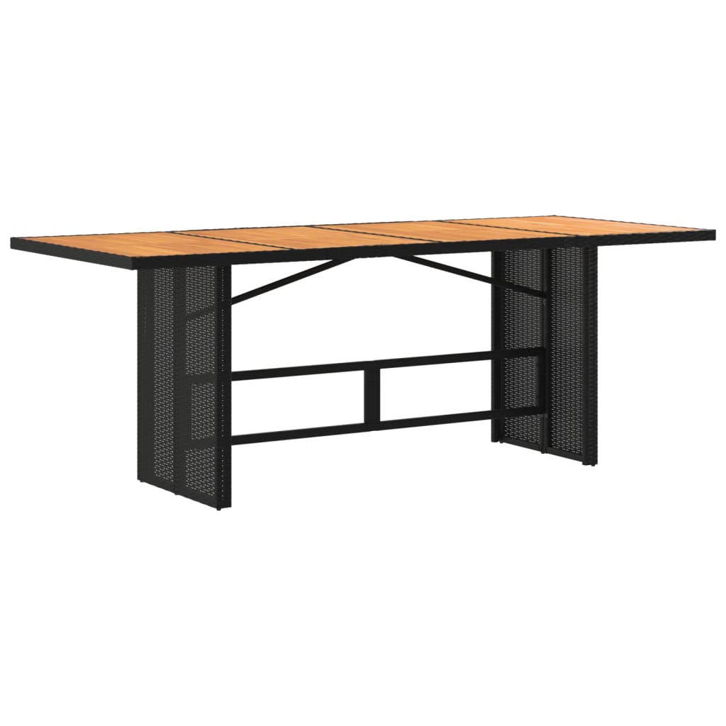 Garden Table with Acacia Wood Top Black 190x80x74cm Poly Rattan
