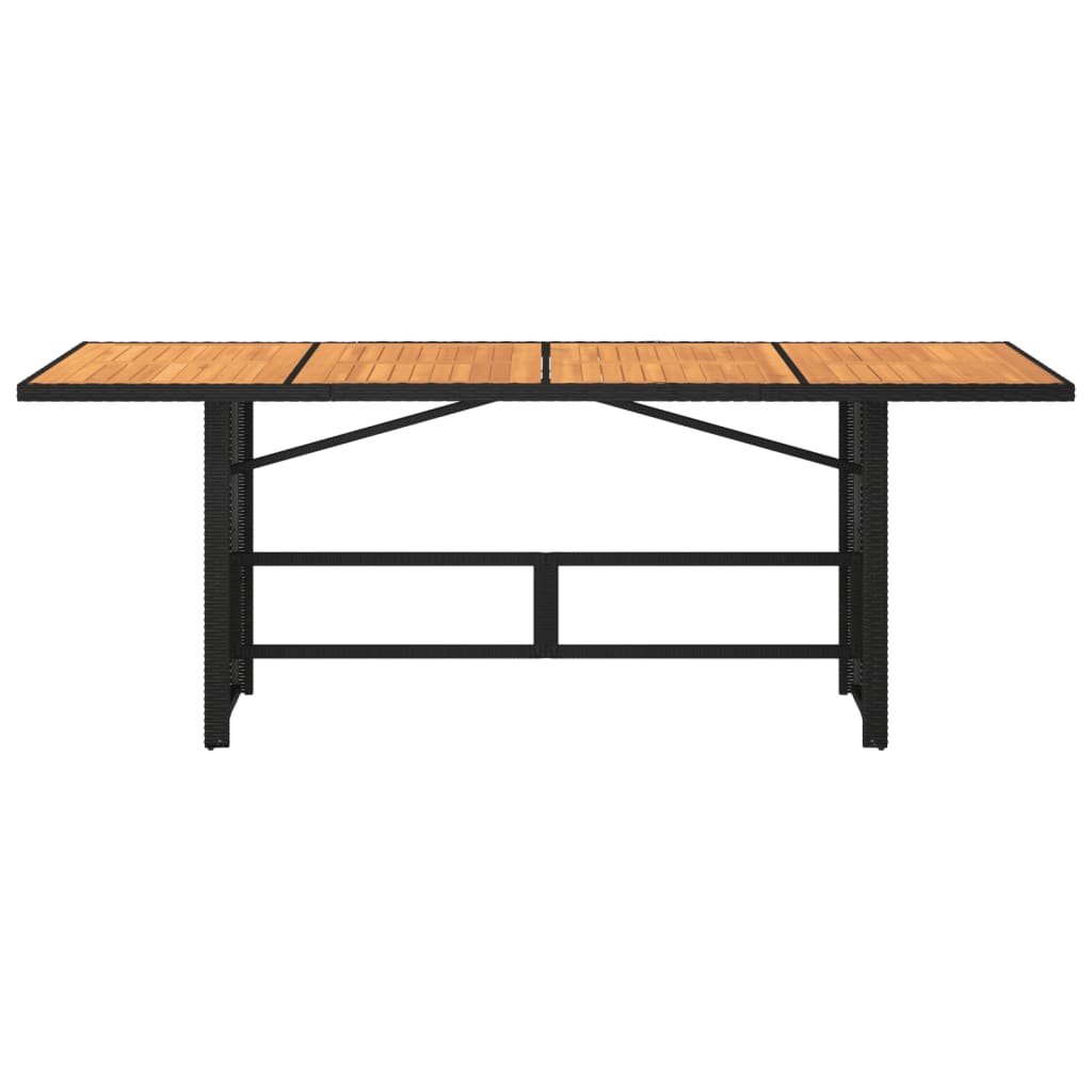 Garden Table with Acacia Wood Top Black 190x80x74cm Poly Rattan