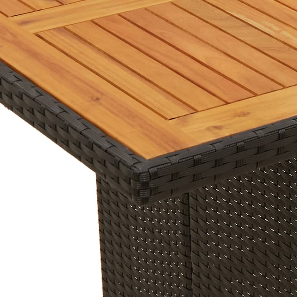 Garden Table with Acacia Wood Top Black 190x80x74cm Poly Rattan