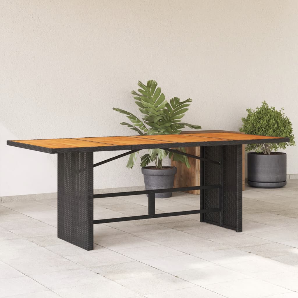 Garden Table with Acacia Wood Top Black 190x80x74cm Poly Rattan