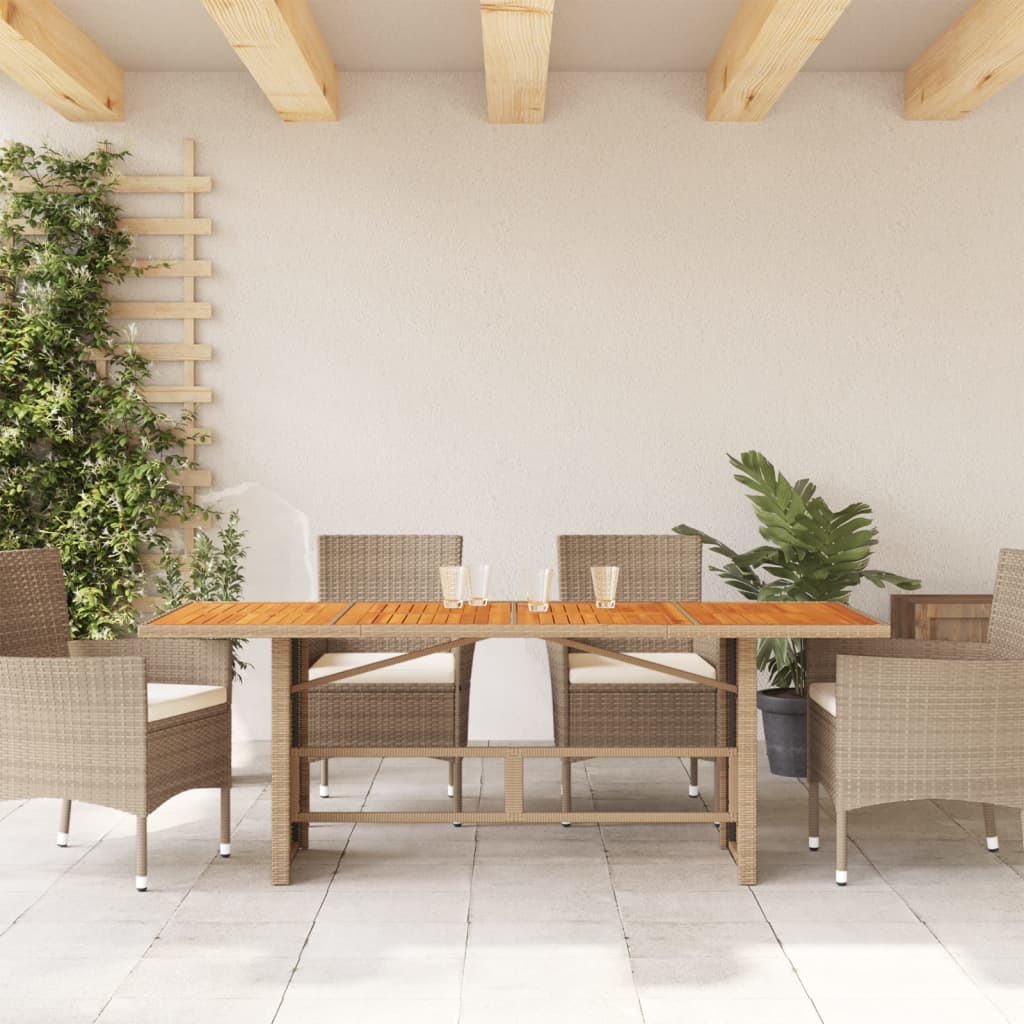 Garden Table with Acacia Wood Top Beige 190x80x74cm Poly Rattan
