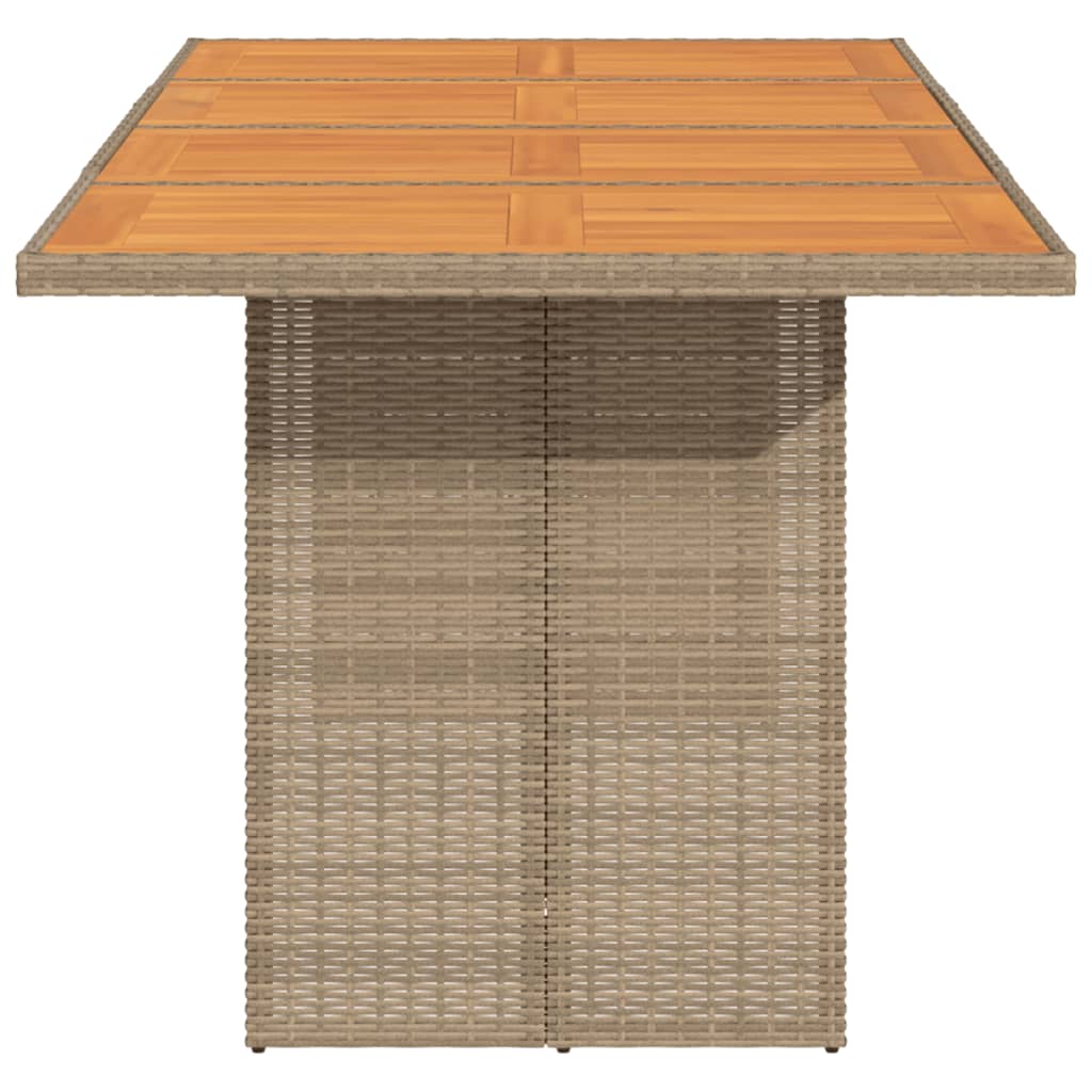 Garden Table with Acacia Wood Top Beige 190x80x74cm Poly Rattan