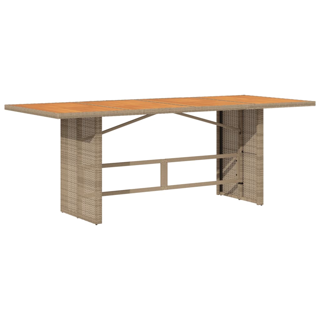 Garden Table with Acacia Wood Top Beige 190x80x74cm Poly Rattan