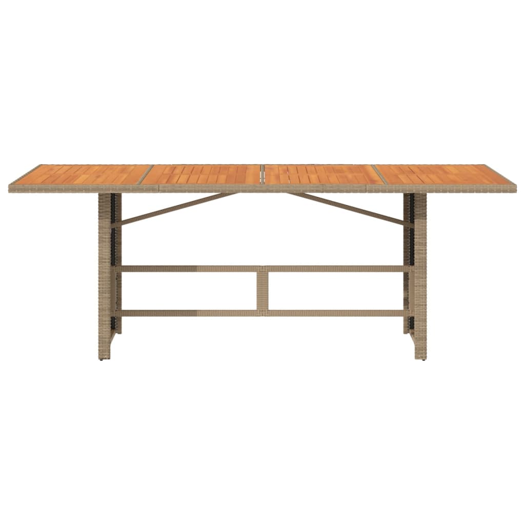 Garden Table with Acacia Wood Top Beige 190x80x74 cm Poly Rattan