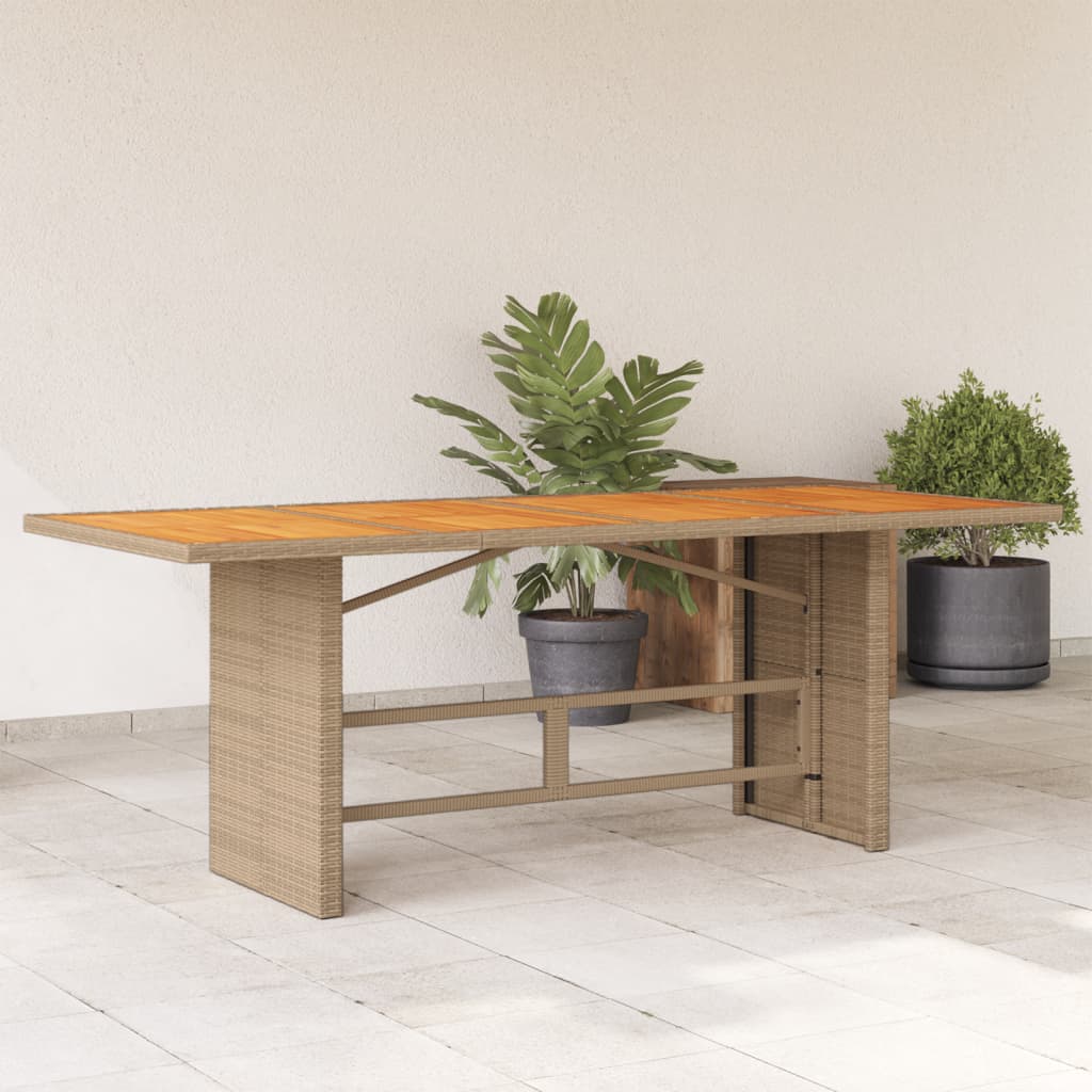 Garden Table with Acacia Wood Top Beige 190x80x74cm Poly Rattan