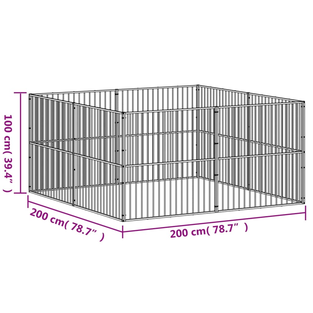 vidaXL Dog Playpen 8 Panels Black Galvanised Steel