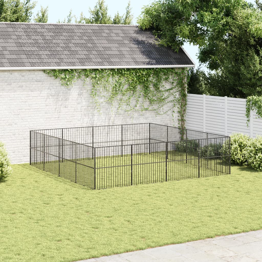 vidaXL Dog Playpen 16 Panels Black Galvanised Steel