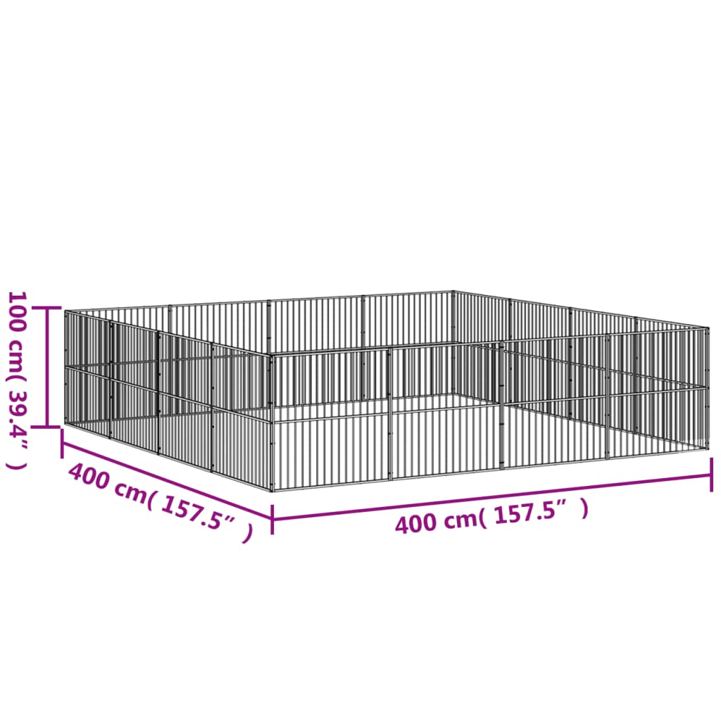 vidaXL Dog Playpen 16 Panels Black Galvanised Steel