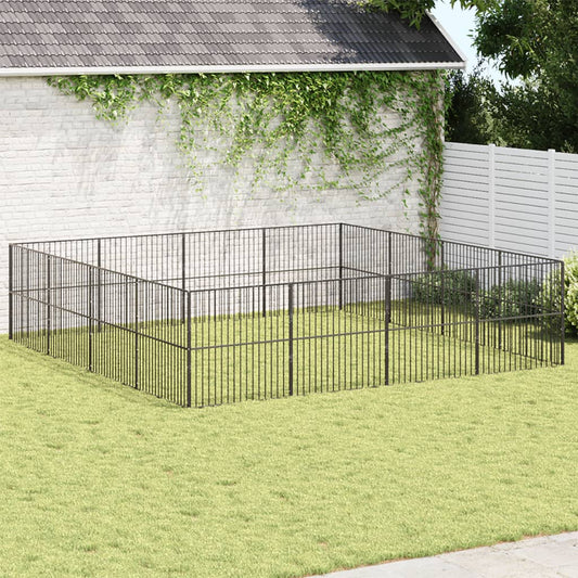 vidaXL Dog Playpen 16 Panels Black Galvanised Steel