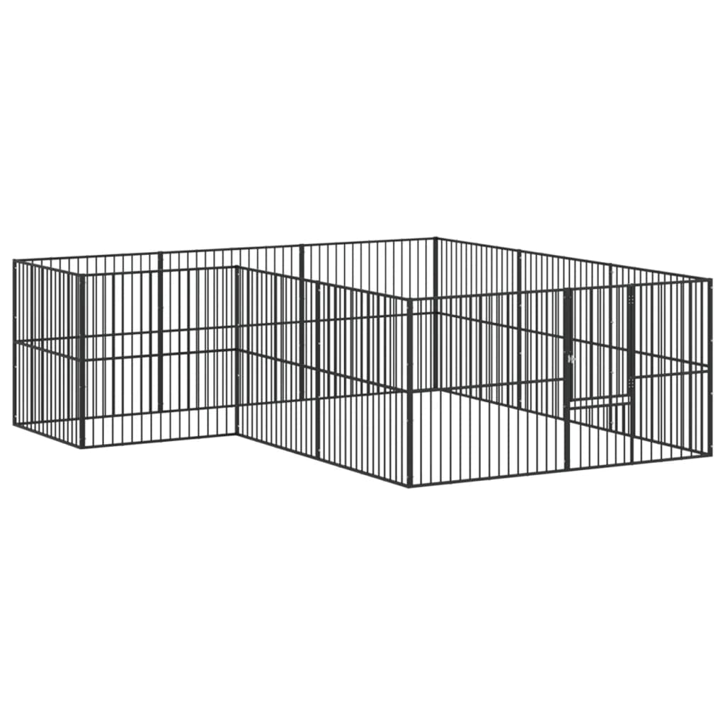 vidaXL Dog Playpen 12 Panels Black Galvanised Steel