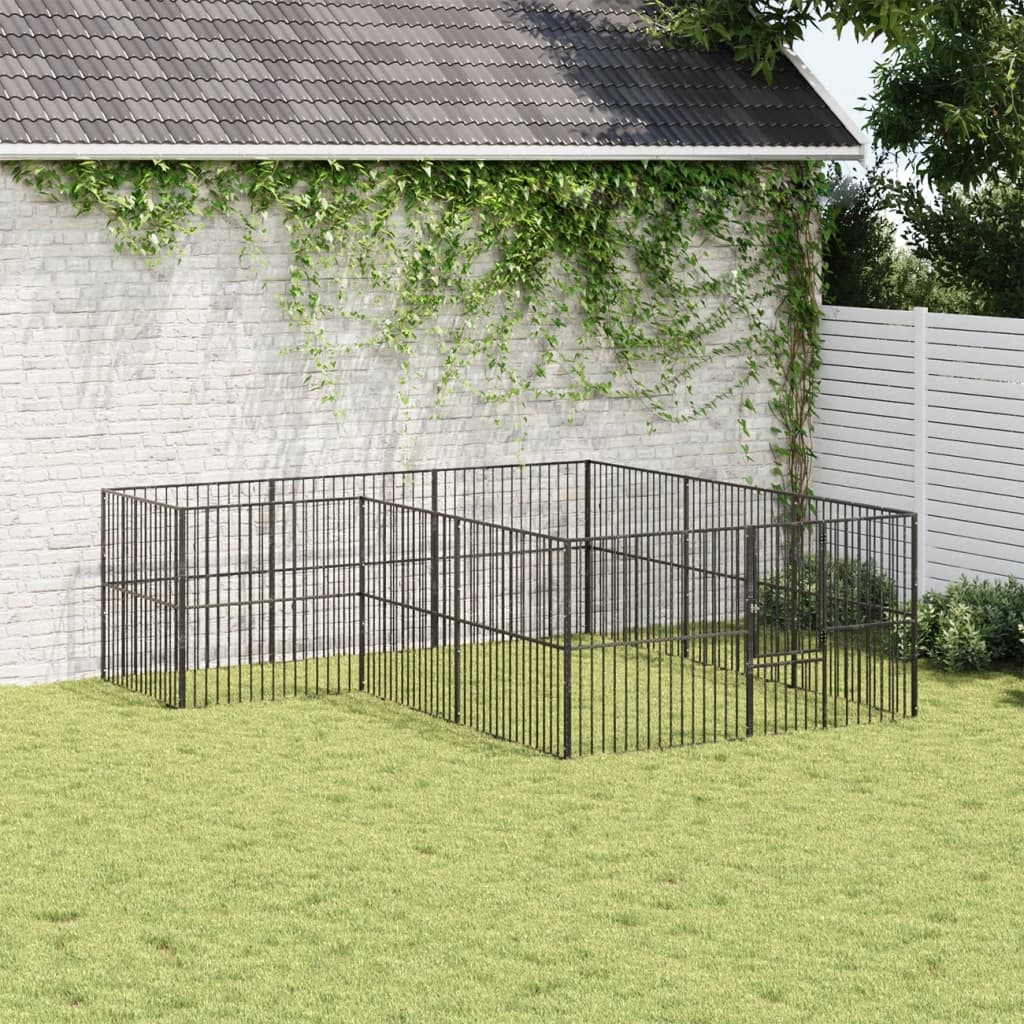 vidaXL Dog Playpen 12 Panels Black Galvanised Steel