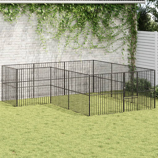 vidaXL Dog Playpen 12 Panels Black Galvanised Steel