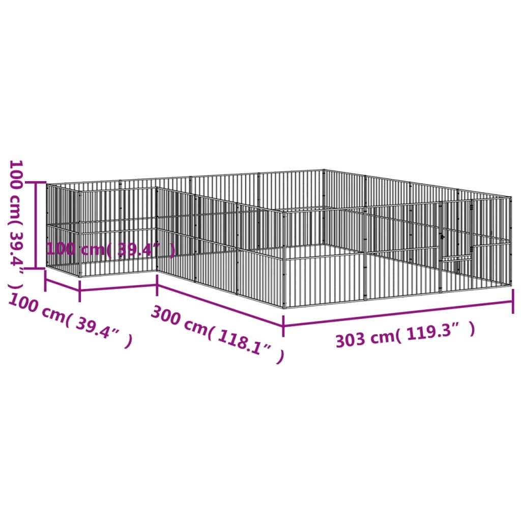 Dog Playpen 16 Panels Black Galvanised Steel