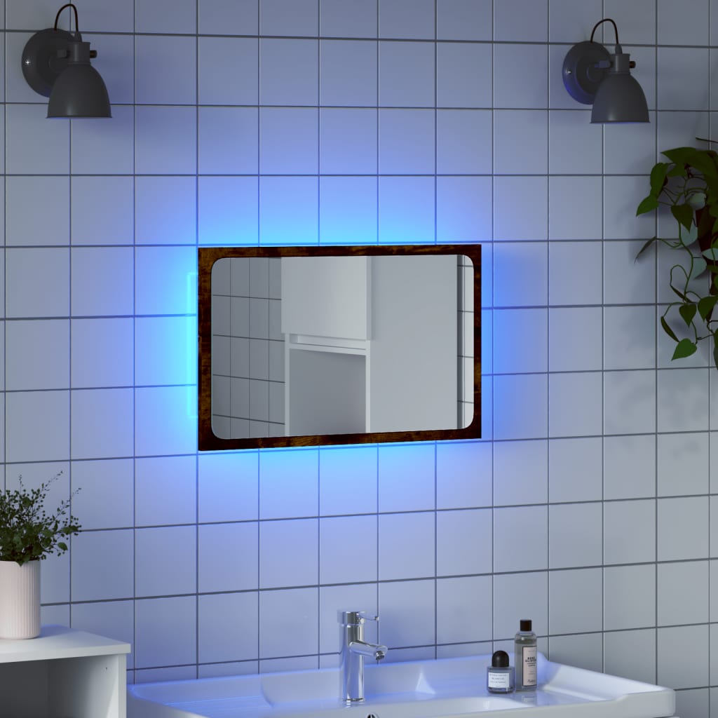 LED Bathroom Mirror Smoked Oak 60x8,5x38 cm Engineered Wood