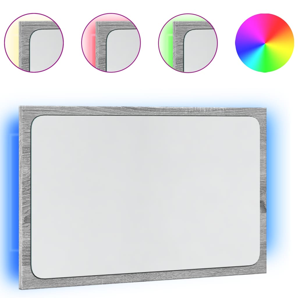 LED Bathroom Mirror Grey Sonoma 60x8,5x38 cm Engineered Wood
