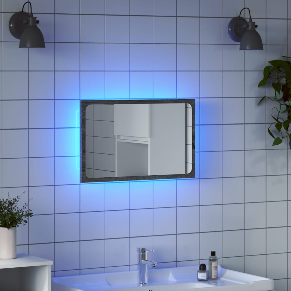 LED Bathroom Mirror Grey Sonoma 60x8,5x38 cm Engineered Wood