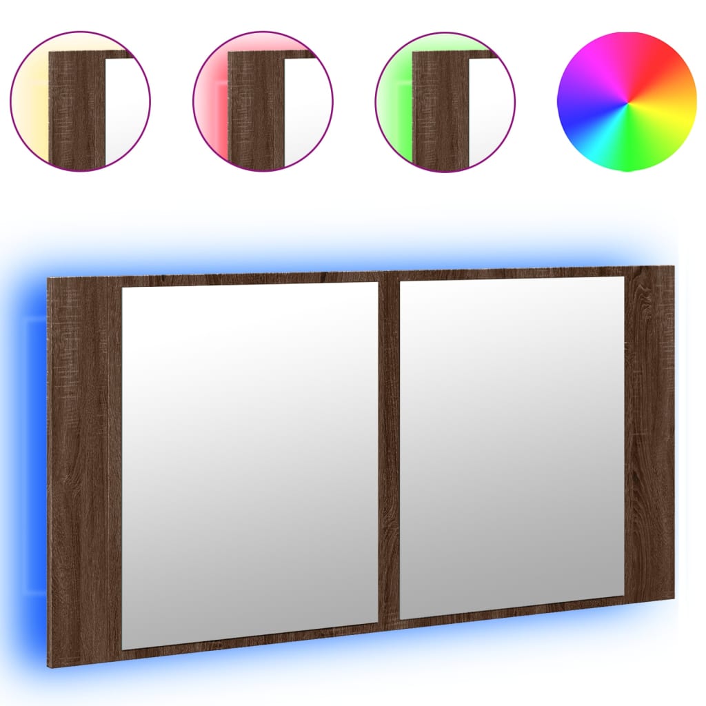 LED Bathroom Mirror Cabinet Brown Oak 90x12x45 cm Acrylic