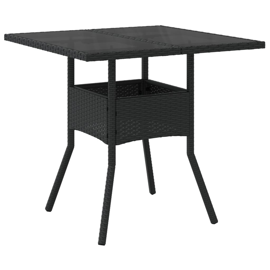 vidaXL Garden Table with Glass Top Black 80x80x75 cm Poly Rattan