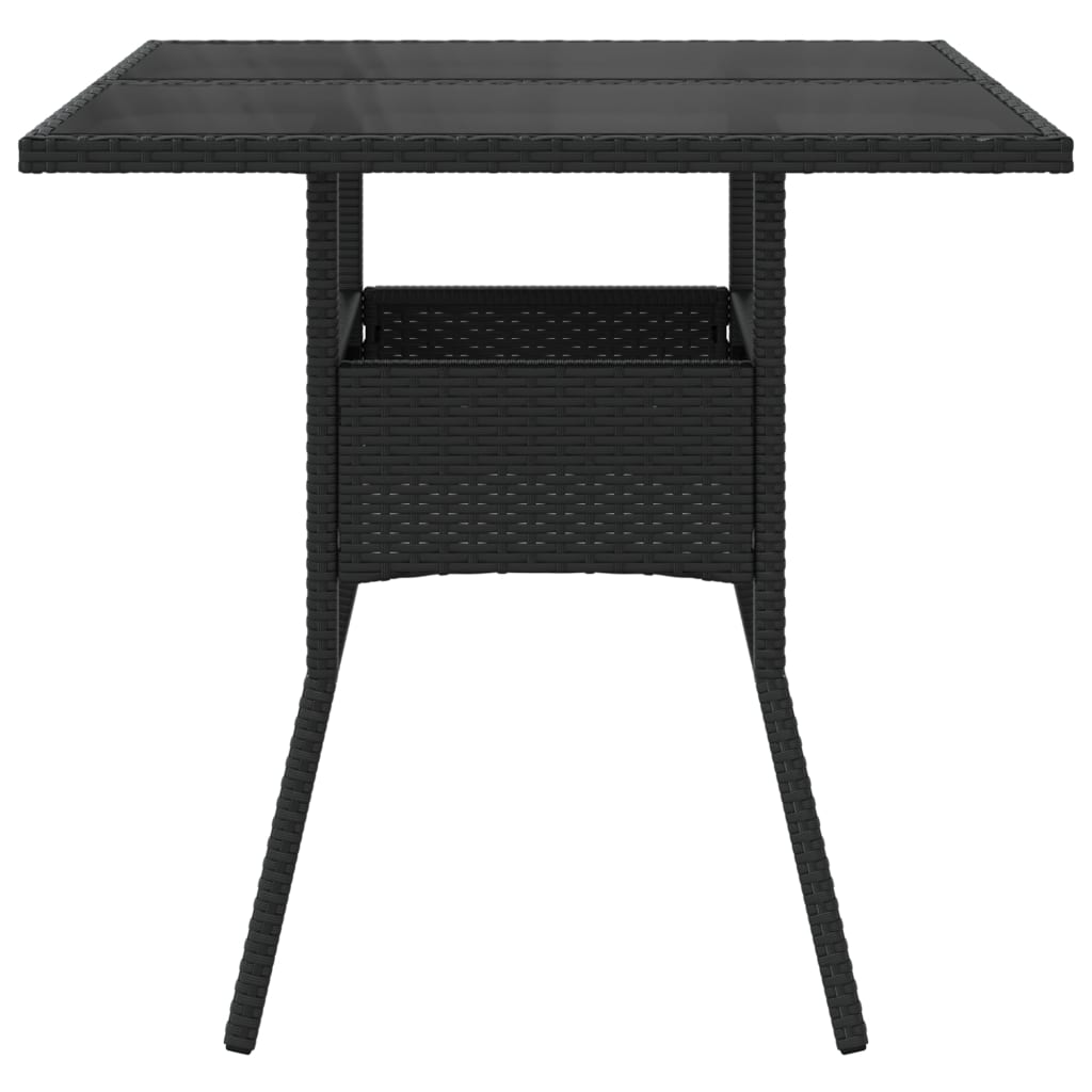 vidaXL Garden Table with Glass Top Black 80x80x75 cm Poly Rattan