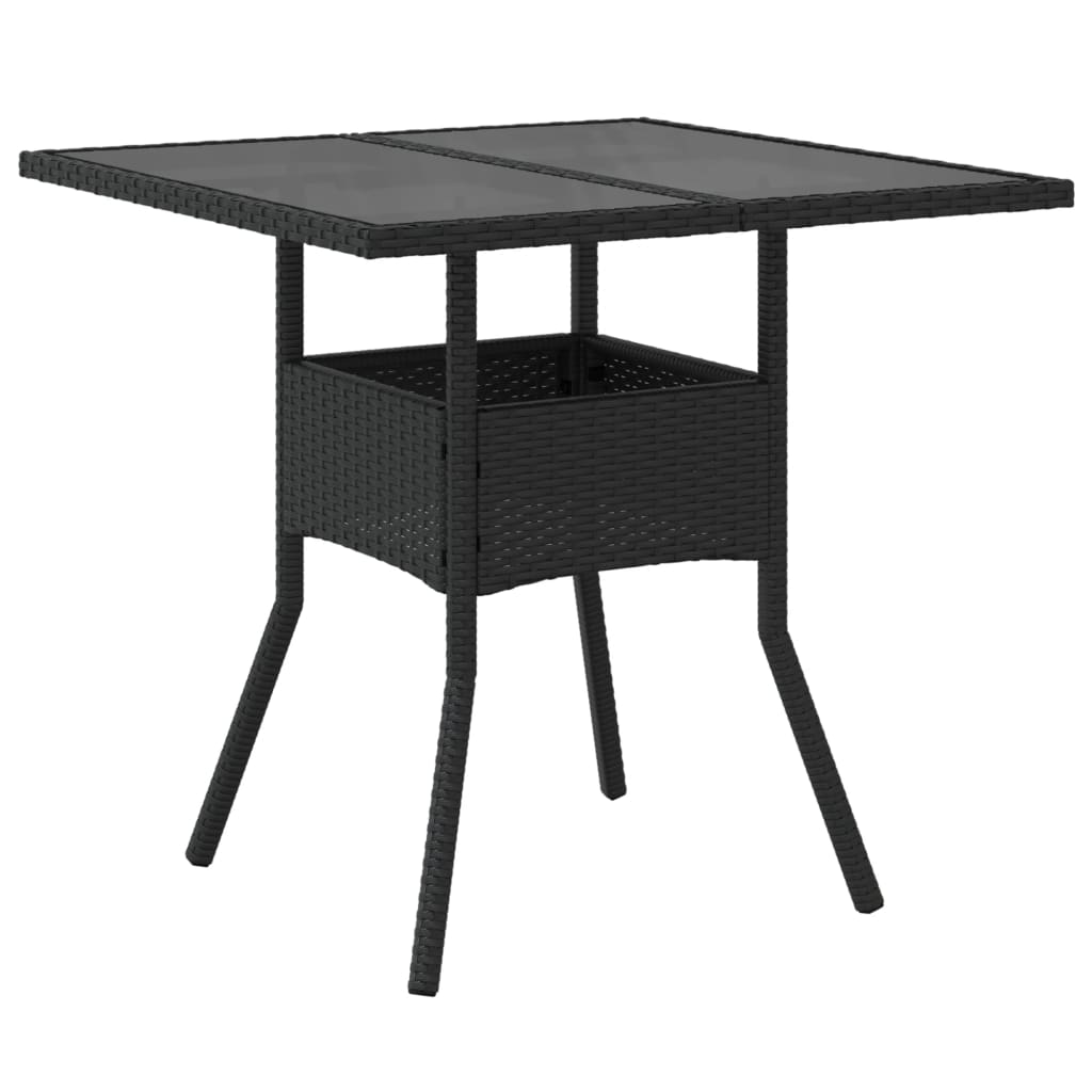 vidaXL Garden Table with Glass Top Black 80x80x75 cm Poly Rattan