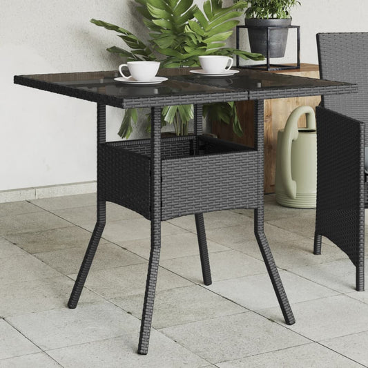 vidaXL Garden Table with Glass Top Black 80x80x75 cm Poly Rattan