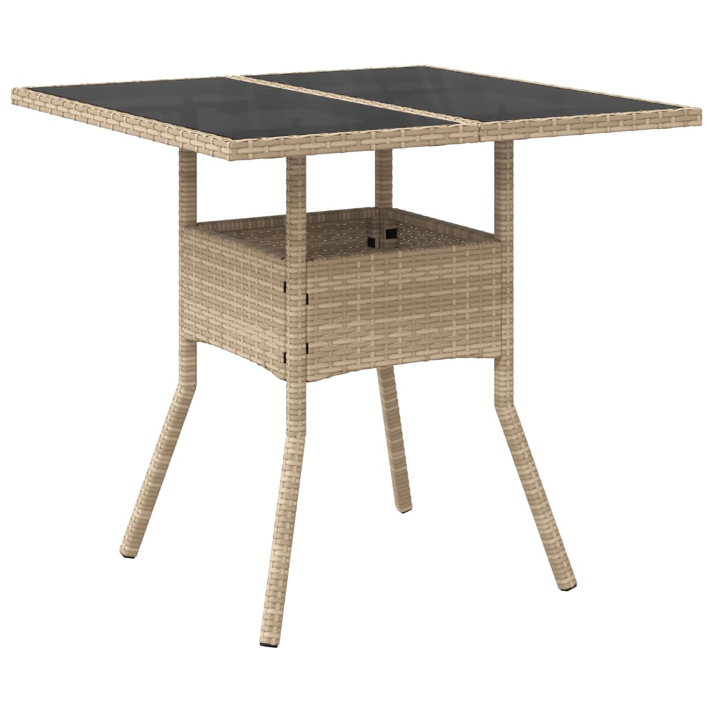 vidaXL Garden Table with Glass Top Beige 80x80x75 cm Poly Rattan