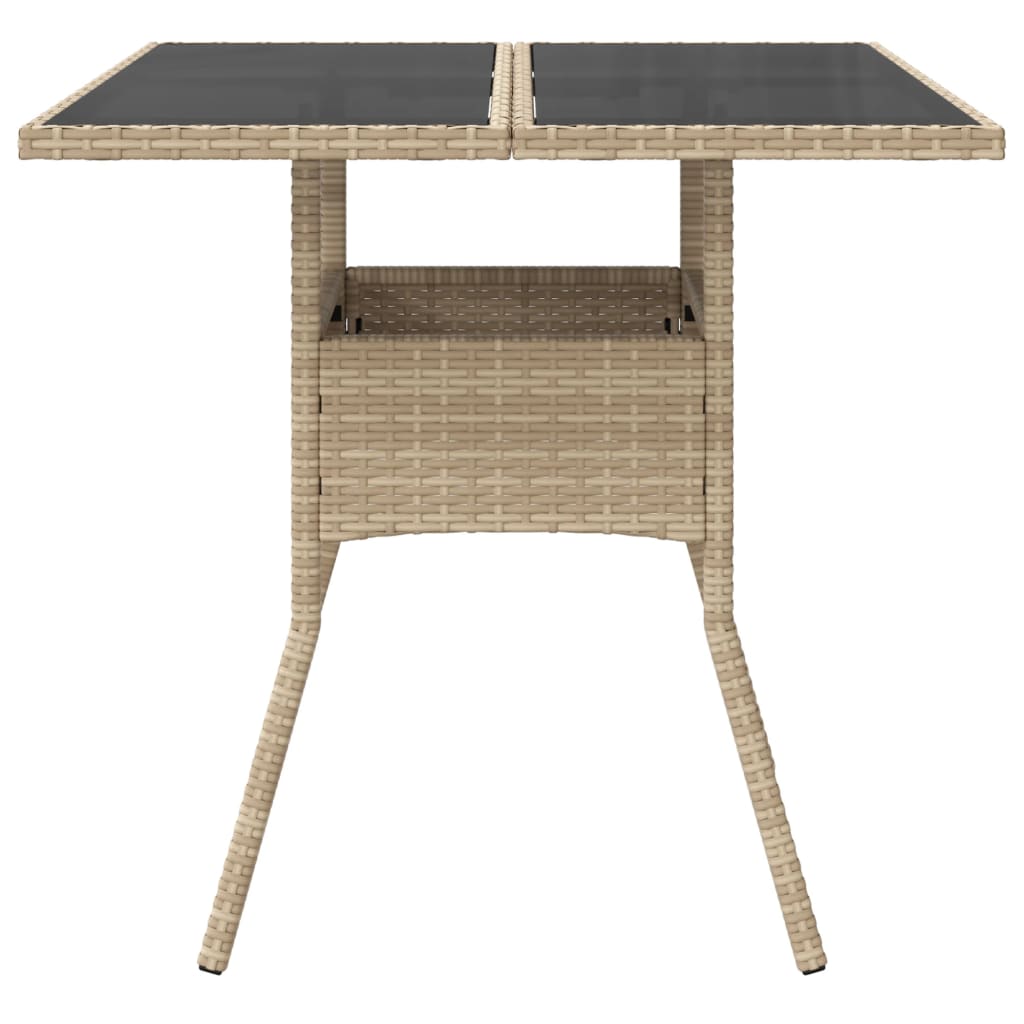 vidaXL Garden Table with Glass Top Beige 80x80x75 cm Poly Rattan