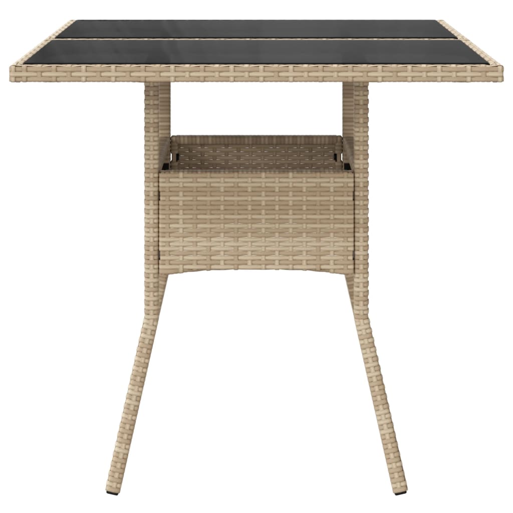 vidaXL Garden Table with Glass Top Beige 80x80x75 cm Poly Rattan