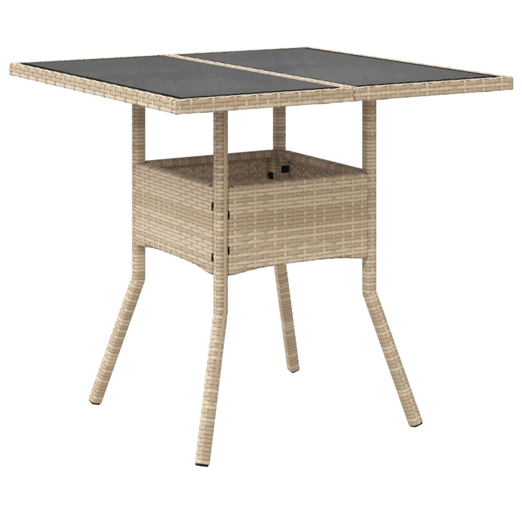 vidaXL Garden Table with Glass Top Beige 80x80x75 cm Poly Rattan