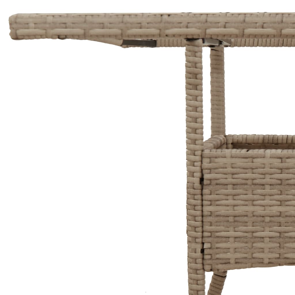 vidaXL Garden Table with Glass Top Beige 80x80x75 cm Poly Rattan