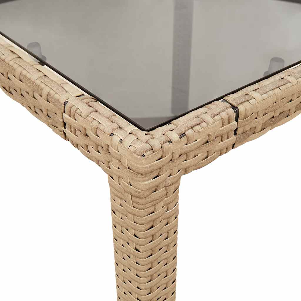 Garden Table with Glass Top Beige 90x90x75 cm Poly Rattan
