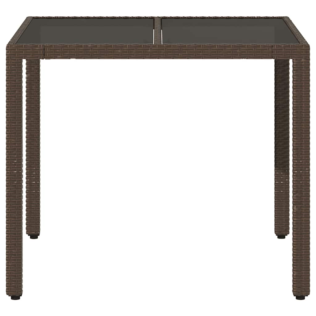 Garden Table with Glass Top Brown 90x90x75 cm Poly Rattan