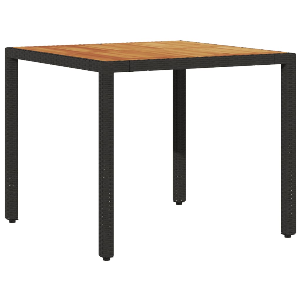 vidaXL Garden Table with Acacia Wood Top Black 90x90x75 cm Poly Rattan