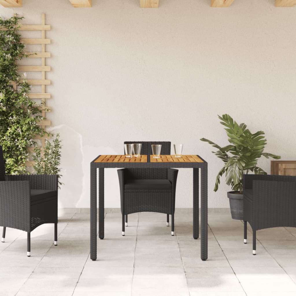 vidaXL Garden Table with Acacia Wood Top Black 90x90x75 cm Poly Rattan