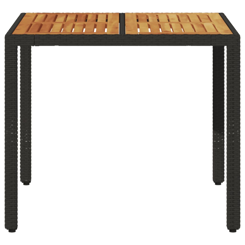 vidaXL Garden Table with Acacia Wood Top Black 90x90x75 cm Poly Rattan