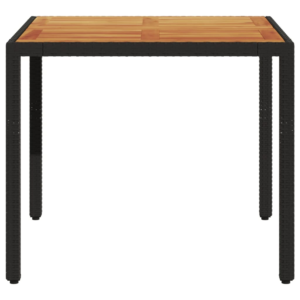 vidaXL Garden Table with Acacia Wood Top Black 90x90x75 cm Poly Rattan